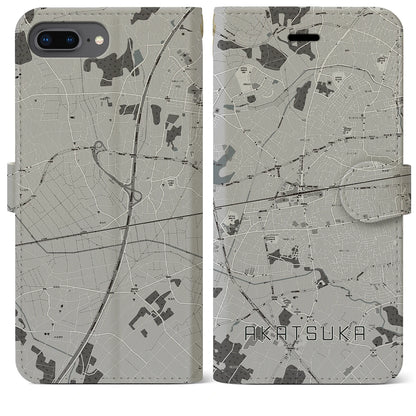 【赤塚（茨城県）】地図柄iPhoneケース（手帳タイプ）モノトーン・iPhone 8Plus /7Plus / 6sPlus / 6Plus 用