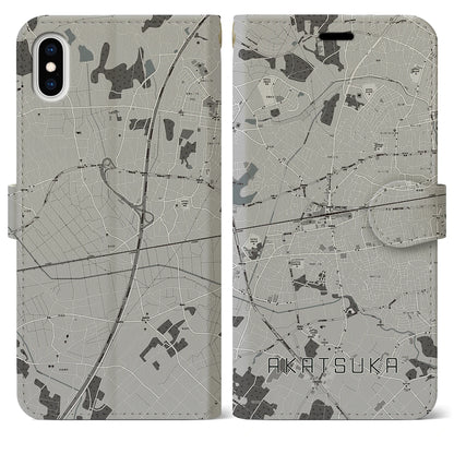 【赤塚（茨城県）】地図柄iPhoneケース（手帳タイプ）モノトーン・iPhone XS Max 用