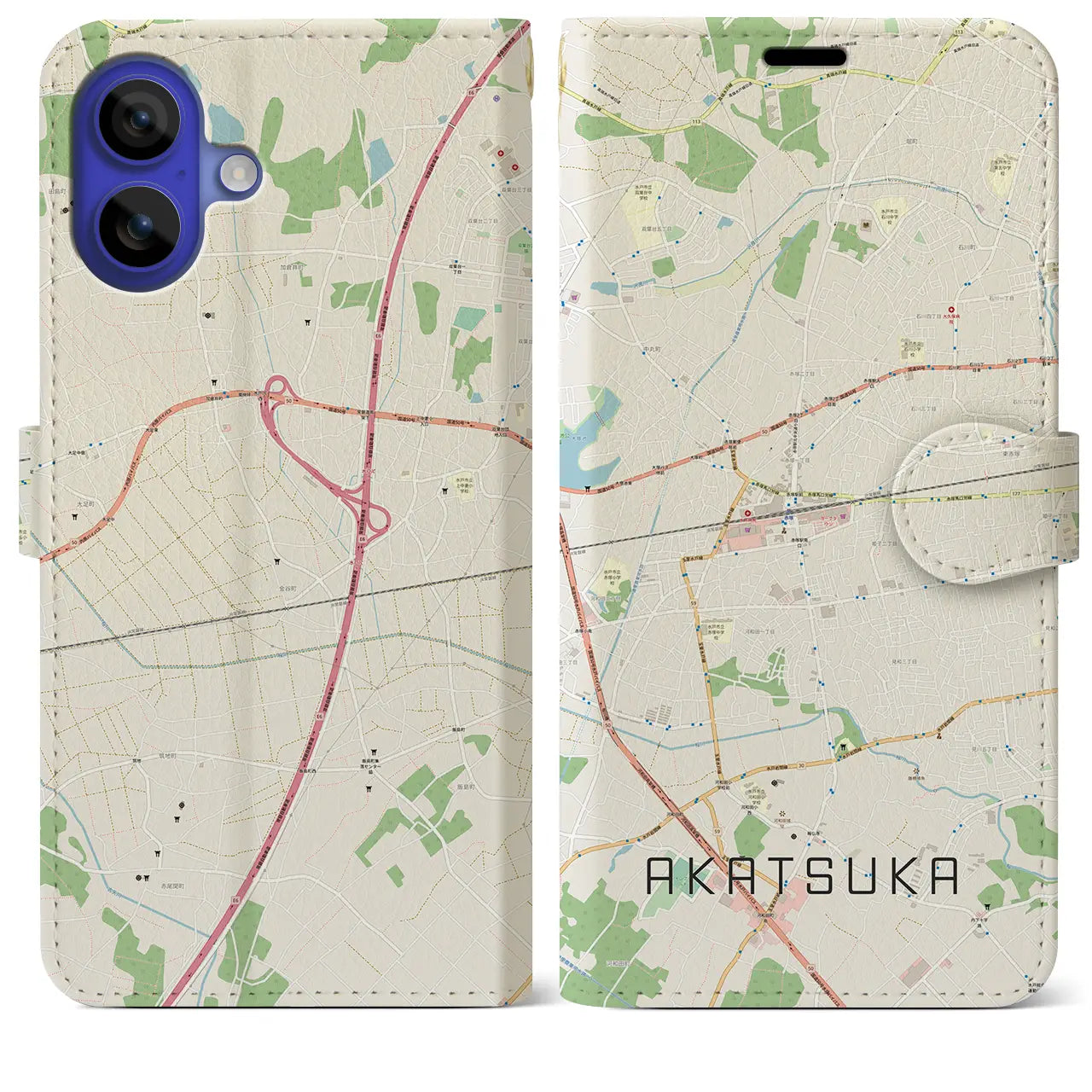 【赤塚（茨城県）】地図柄iPhoneケース（手帳タイプ）ナチュラル・iPhone 16 Pro Max 用