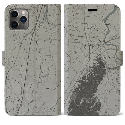 【秋葉（新潟県）】地図柄iPhoneケース（手帳タイプ）モノトーン・iPhone 11 Pro Max 用