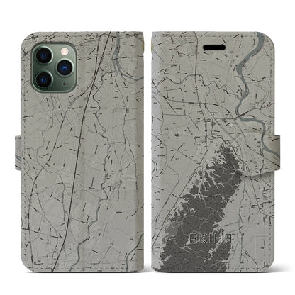 【秋葉（新潟県）】地図柄iPhoneケース（手帳タイプ）モノトーン・iPhone 11 Pro 用