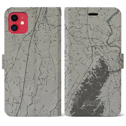 【秋葉（新潟県）】地図柄iPhoneケース（手帳タイプ）モノトーン・iPhone 11 用