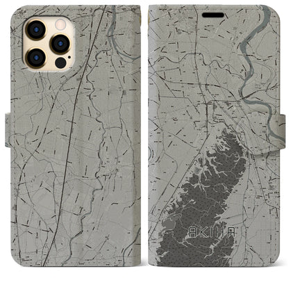 【秋葉（新潟県）】地図柄iPhoneケース（手帳タイプ）モノトーン・iPhone 12 Pro Max 用