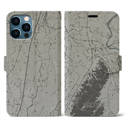 【秋葉（新潟県）】地図柄iPhoneケース（手帳タイプ）モノトーン・iPhone 12 / 12 Pro 用