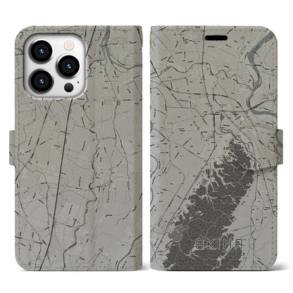 【秋葉（新潟県）】地図柄iPhoneケース（手帳タイプ）モノトーン・iPhone 13 Pro 用