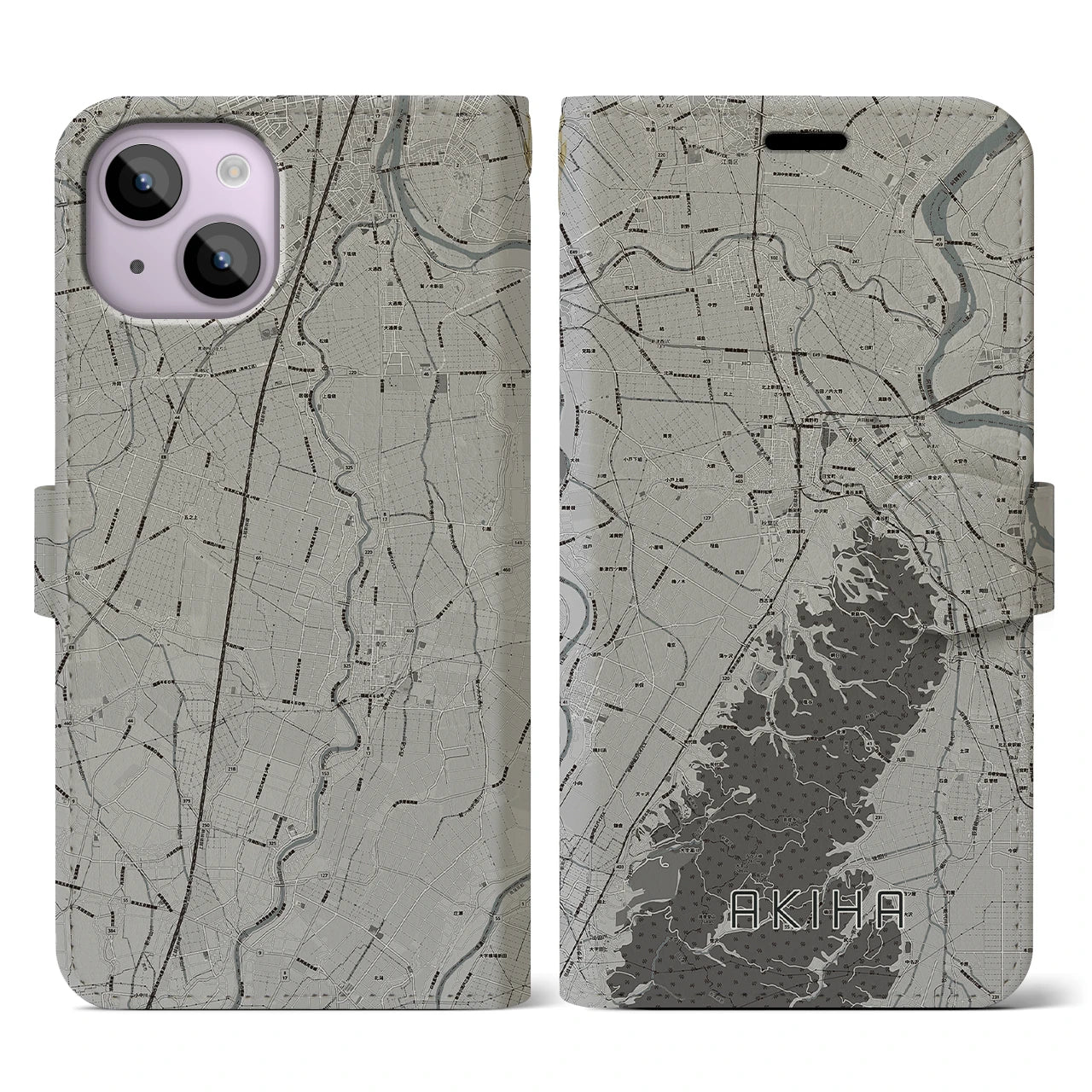 【秋葉（新潟県）】地図柄iPhoneケース（手帳タイプ）