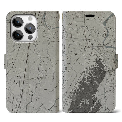 【秋葉（新潟県）】地図柄iPhoneケース（手帳タイプ）モノトーン・iPhone 14 Pro 用