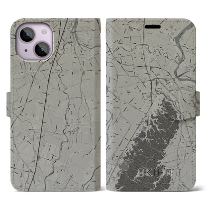 【秋葉（新潟県）】地図柄iPhoneケース（手帳タイプ）モノトーン・iPhone 14 用