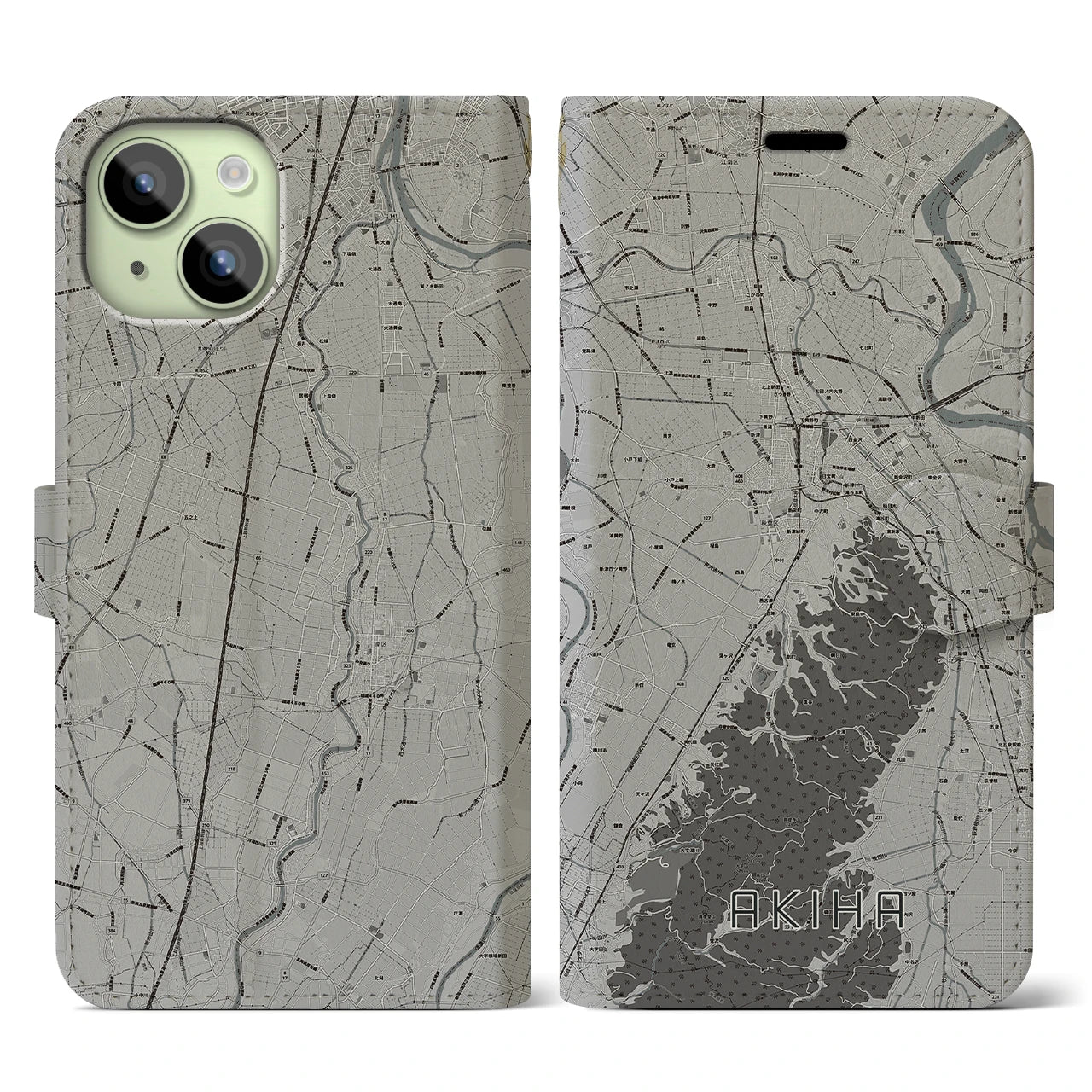 【秋葉（新潟県）】地図柄iPhoneケース（手帳タイプ）