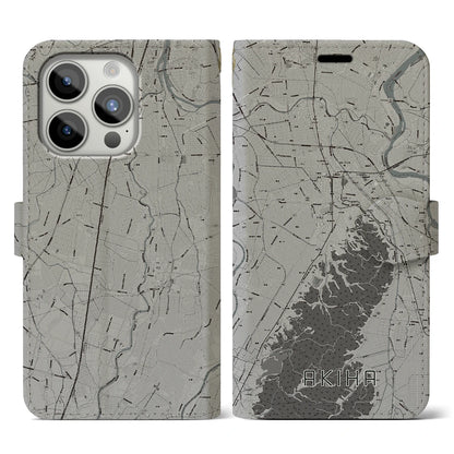 【秋葉（新潟県）】地図柄iPhoneケース（手帳タイプ）モノトーン・iPhone 15 Pro 用