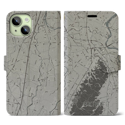 【秋葉（新潟県）】地図柄iPhoneケース（手帳タイプ）モノトーン・iPhone 15 用