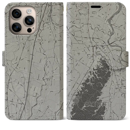 【秋葉（新潟県）】地図柄iPhoneケース（手帳タイプ）モノトーン・iPhone 16 Plus 用