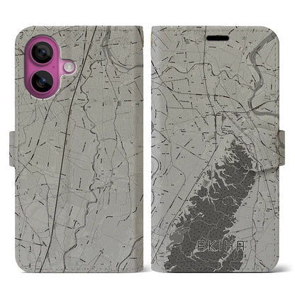 【秋葉（新潟県）】地図柄iPhoneケース（手帳タイプ）モノトーン・iPhone 16 Pro 用