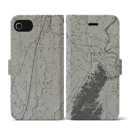 【秋葉（新潟県）】地図柄iPhoneケース（手帳タイプ）モノトーン・iPhone SE（第3 / 第2世代） / 8 / 7 / 6s / 6 用