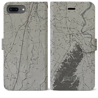 【秋葉（新潟県）】地図柄iPhoneケース（手帳タイプ）モノトーン・iPhone 8Plus /7Plus / 6sPlus / 6Plus 用