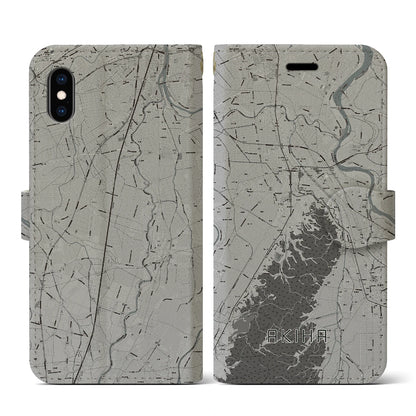 【秋葉（新潟県）】地図柄iPhoneケース（手帳タイプ）モノトーン・iPhone XS / X 用