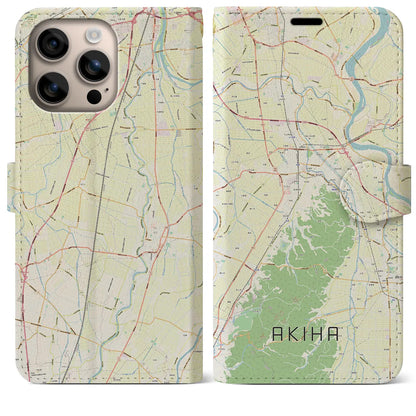 【秋葉（新潟県）】地図柄iPhoneケース（手帳タイプ）ナチュラル・iPhone 16 Plus 用