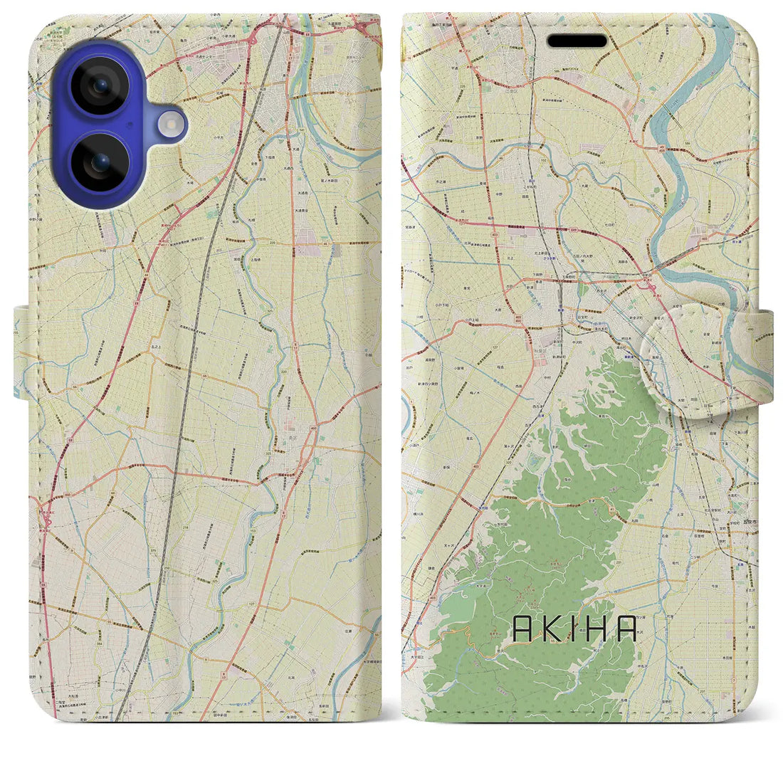 【秋葉（新潟県）】地図柄iPhoneケース（手帳タイプ）ナチュラル・iPhone 16 Pro Max 用