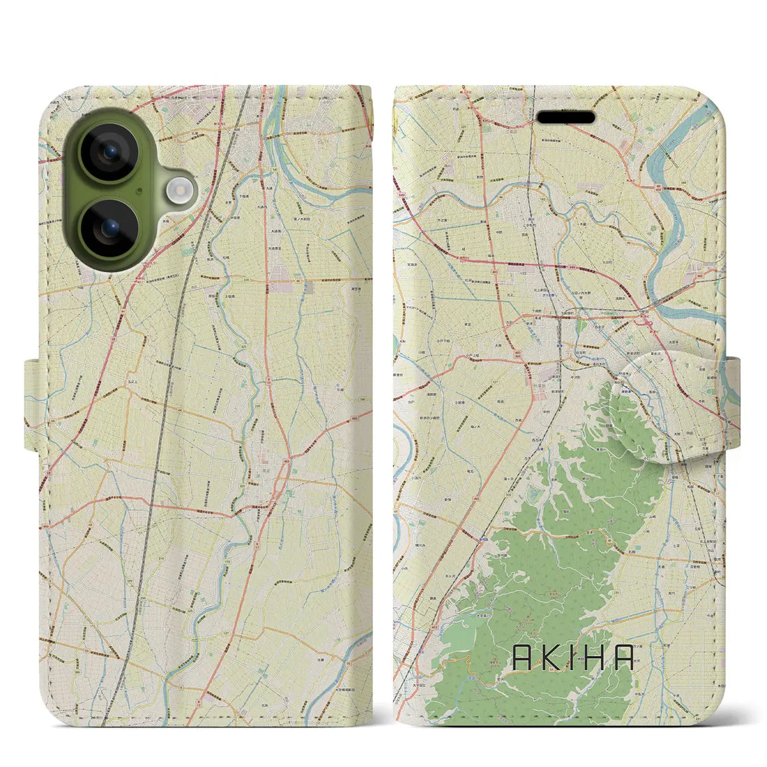 【秋葉（新潟県）】地図柄iPhoneケース（手帳タイプ）ナチュラル・iPhone 17 Pro Max 用