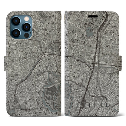 【秋葉原（東京都）】地図柄iPhoneケース（手帳タイプ）モノトーン・iPhone 12 / 12 Pro 用