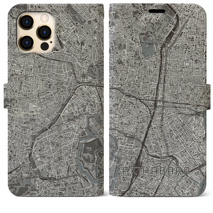 【秋葉原（東京都）】地図柄iPhoneケース（手帳タイプ）モノトーン・iPhone 12 Pro Max 用