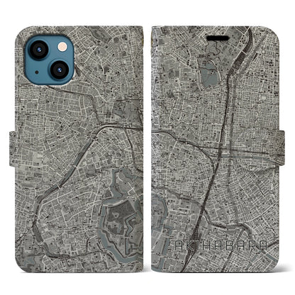【秋葉原（東京都）】地図柄iPhoneケース（手帳タイプ）モノトーン・iPhone 13 用