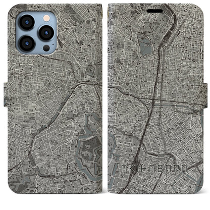 【秋葉原（東京都）】地図柄iPhoneケース（手帳タイプ）モノトーン・iPhone 13 Pro Max 用