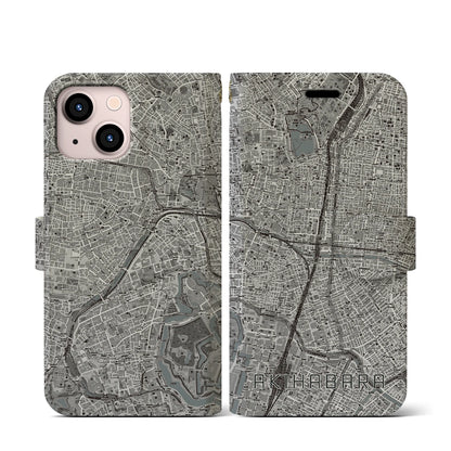 【秋葉原（東京都）】地図柄iPhoneケース（手帳タイプ）モノトーン・iPhone 13 mini 用