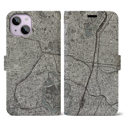 【秋葉原（東京都）】地図柄iPhoneケース（手帳タイプ）モノトーン・iPhone 14 用