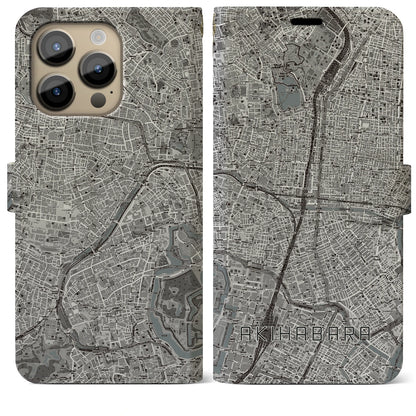 【秋葉原（東京都）】地図柄iPhoneケース（手帳タイプ）モノトーン・iPhone 14 Pro Max 用