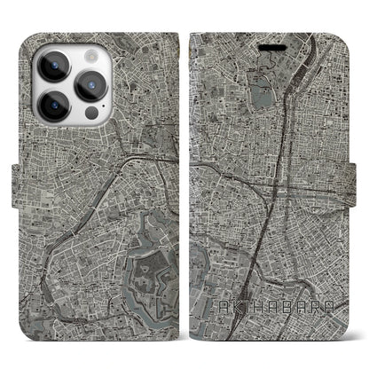 【秋葉原（東京都）】地図柄iPhoneケース（手帳タイプ）モノトーン・iPhone 14 Pro 用