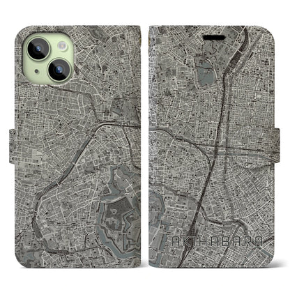 【秋葉原（東京都）】地図柄iPhoneケース（手帳タイプ）モノトーン・iPhone 15 用