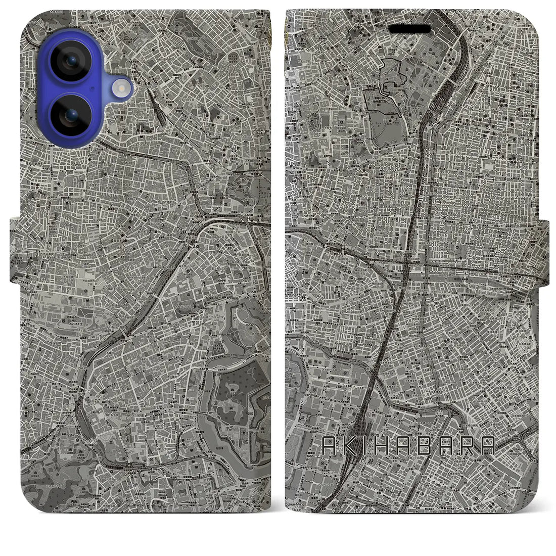 【秋葉原(東京都)】地図柄iPhoneケース(手帳タイプ)モノトーン・iPhone 16 Pro Max 用