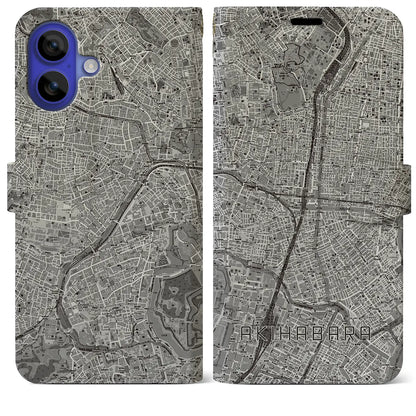 【秋葉原（東京都）】地図柄iPhoneケース（手帳タイプ）モノトーン・iPhone 16 Pro Max 用