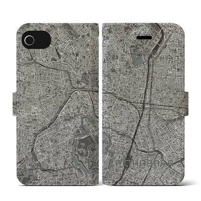 【秋葉原（東京都）】地図柄iPhoneケース（手帳タイプ）モノトーン・iPhone SE（第3 / 第2世代） / 8 / 7 / 6s / 6 用