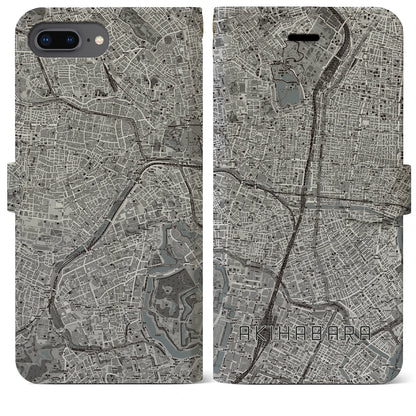 【秋葉原（東京都）】地図柄iPhoneケース（手帳タイプ）モノトーン・iPhone 8Plus /7Plus / 6sPlus / 6Plus 用