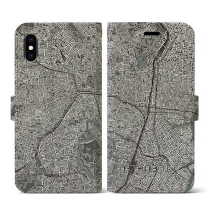 【秋葉原（東京都）】地図柄iPhoneケース（手帳タイプ）モノトーン・iPhone XS / X 用