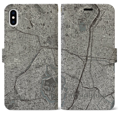 【秋葉原（東京都）】地図柄iPhoneケース（手帳タイプ）モノトーン・iPhone XS Max 用