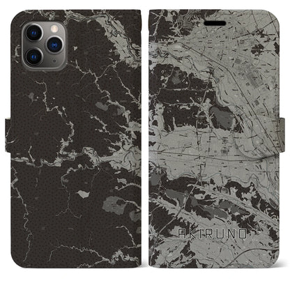 【あきる野（東京都）】地図柄iPhoneケース（手帳タイプ）モノトーン・iPhone 11 Pro Max 用
