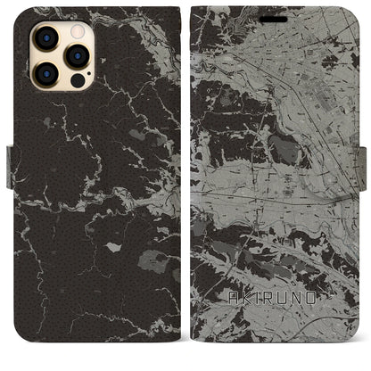 【あきる野（東京都）】地図柄iPhoneケース（手帳タイプ）モノトーン・iPhone 12 Pro Max 用