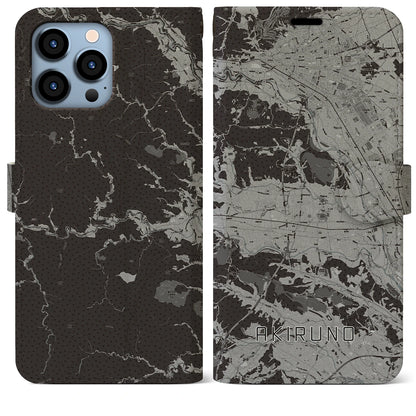 【あきる野（東京都）】地図柄iPhoneケース（手帳タイプ）モノトーン・iPhone 13 Pro Max 用