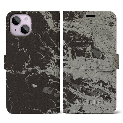 【あきる野（東京都）】地図柄iPhoneケース（手帳タイプ）モノトーン・iPhone 14 用