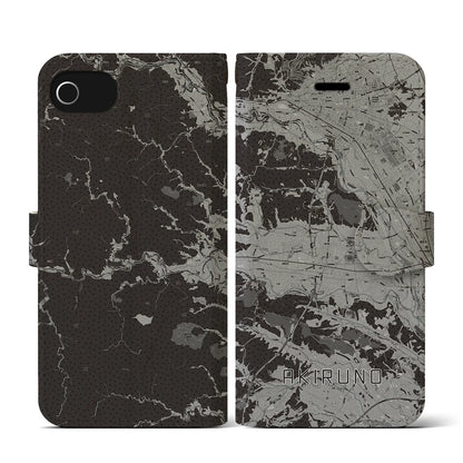【あきる野（東京都）】地図柄iPhoneケース（手帳タイプ）モノトーン・iPhone SE（第3 / 第2世代） / 8 / 7 / 6s / 6 用