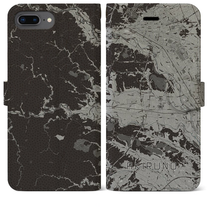 【あきる野（東京都）】地図柄iPhoneケース（手帳タイプ）モノトーン・iPhone 8Plus /7Plus / 6sPlus / 6Plus 用