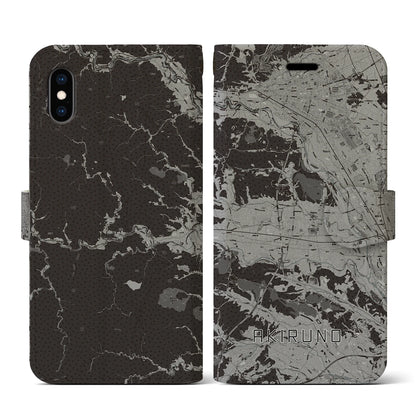 【あきる野（東京都）】地図柄iPhoneケース（手帳タイプ）モノトーン・iPhone XS / X 用
