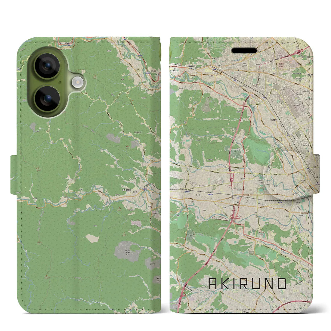 【あきる野（東京都）】地図柄iPhoneケース（手帳タイプ）ナチュラル・iPhone 17 Pro Max 用