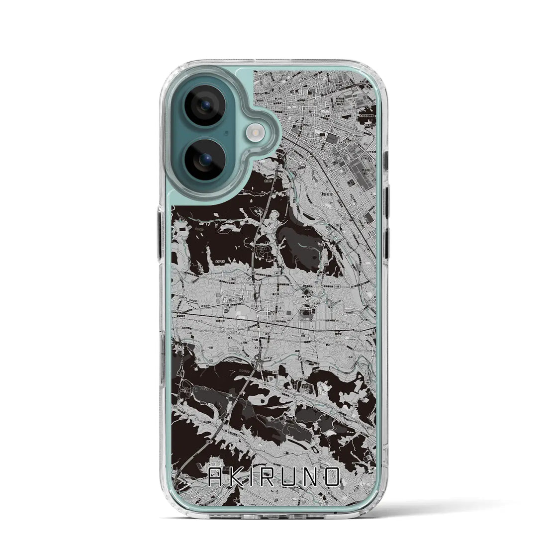 【あきる野(東京都)】地図柄iPhoneケース(MagSafeタイプ)モノトーン・iPhone 16 Pro 用