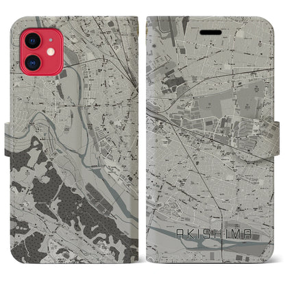 【昭島（東京都）】地図柄iPhoneケース（手帳タイプ）モノトーン・iPhone 11 用