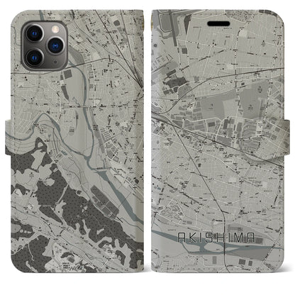 【昭島（東京都）】地図柄iPhoneケース（手帳タイプ）モノトーン・iPhone 11 Pro Max 用