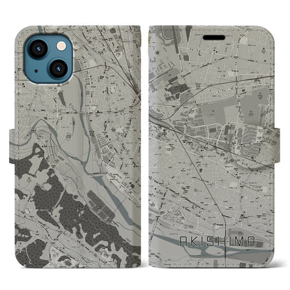 【昭島（東京都）】地図柄iPhoneケース（手帳タイプ）モノトーン・iPhone 13 用